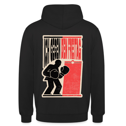 "Ich gegen den Freitag. Boxplakat-Motiv" Motiv-Hoodie unisex, Farbe Schwarz