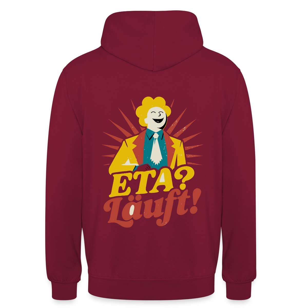 "ETA? Läuft! Midcentury-Motiv" Motiv-Hoodie unisex, Farbe Bordeaux