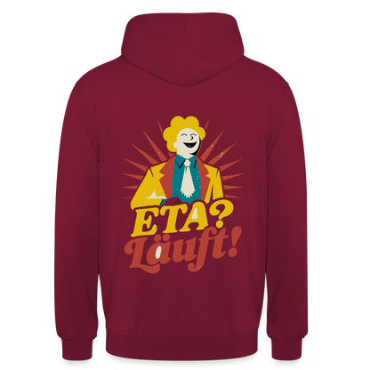 "ETA? Läuft! Midcentury-Motiv" Motiv-Hoodie unisex, Farbe Bordeaux