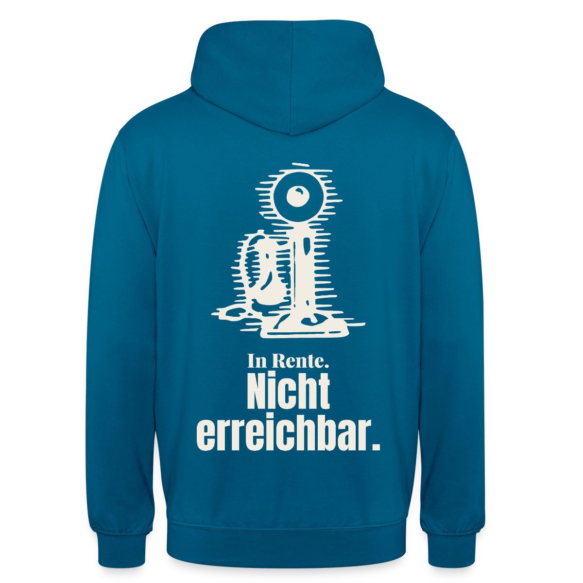 "In Rente. Nicht erreichbar. Strichzeichnung" Motiv-Hoodie unisex, Farbe Tiefseeblau