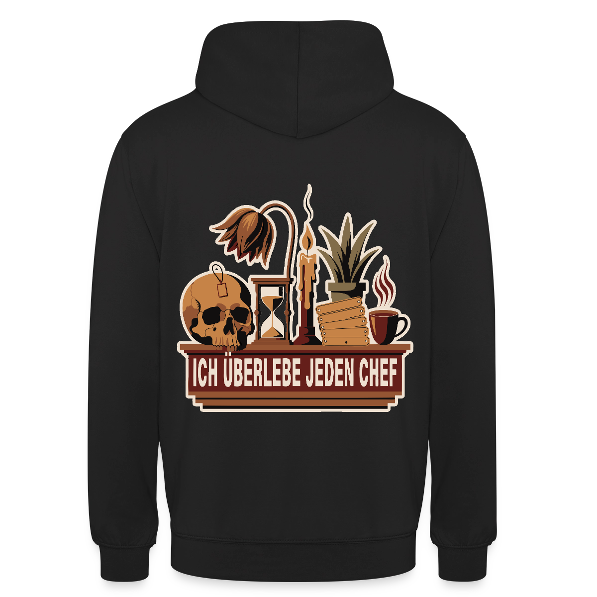 Ich überlebe jeden Chef. Motiv-Hoodie unisex, Farbe Schwarz