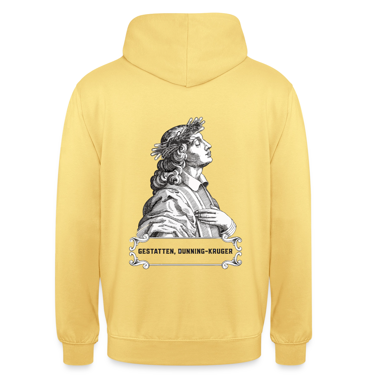 "Gestatten, Dunning-Kruger. Kupferstich-Motiv" Motiv-Hoodie unisex, Farbe Zitronengelb