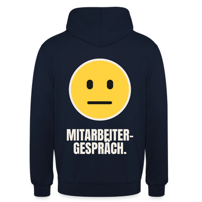 Mitarbeitergespräch. Motiv-Hoodie unisex, Farbe Navy