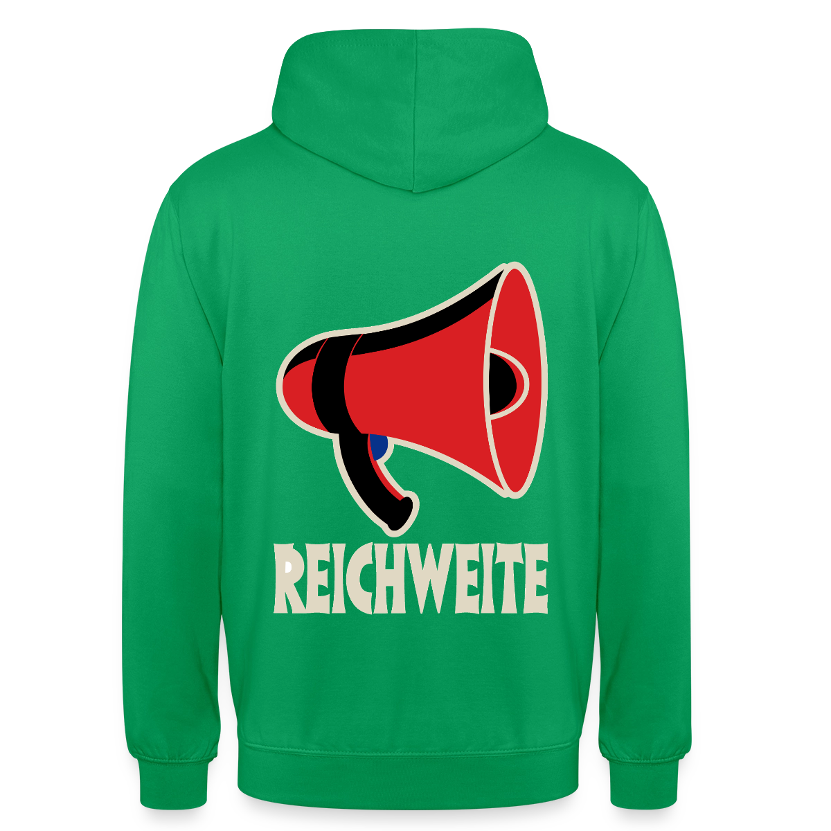 Reichweite. Sachplakat-Motiv Motiv-Hoodie unisex, Farbe Kelly Green