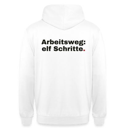 Arbeitsweg: elf Schritte Motiv-Hoodie unisex, Farbe Weiß