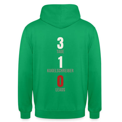 3 Tage. 1 Kugelschreiber. 0 Leads. Motiv-Hoodie unisex, Farbe Kelly Green