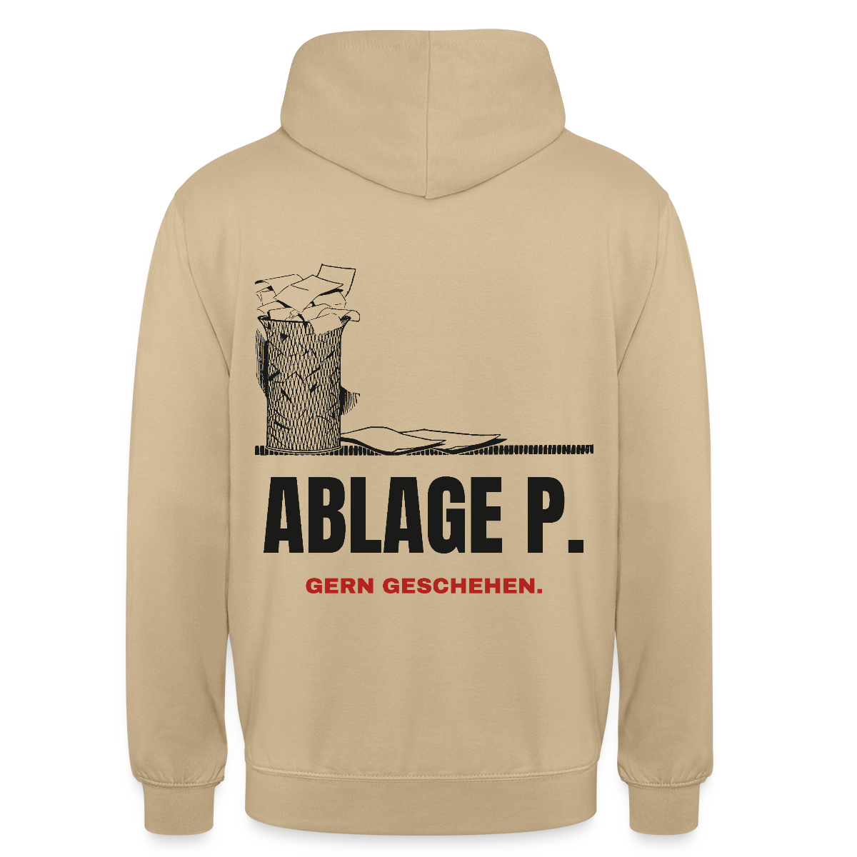 "Ablage P. Gern geschehen." Motiv-Hoodie unisex, Farbe Beige