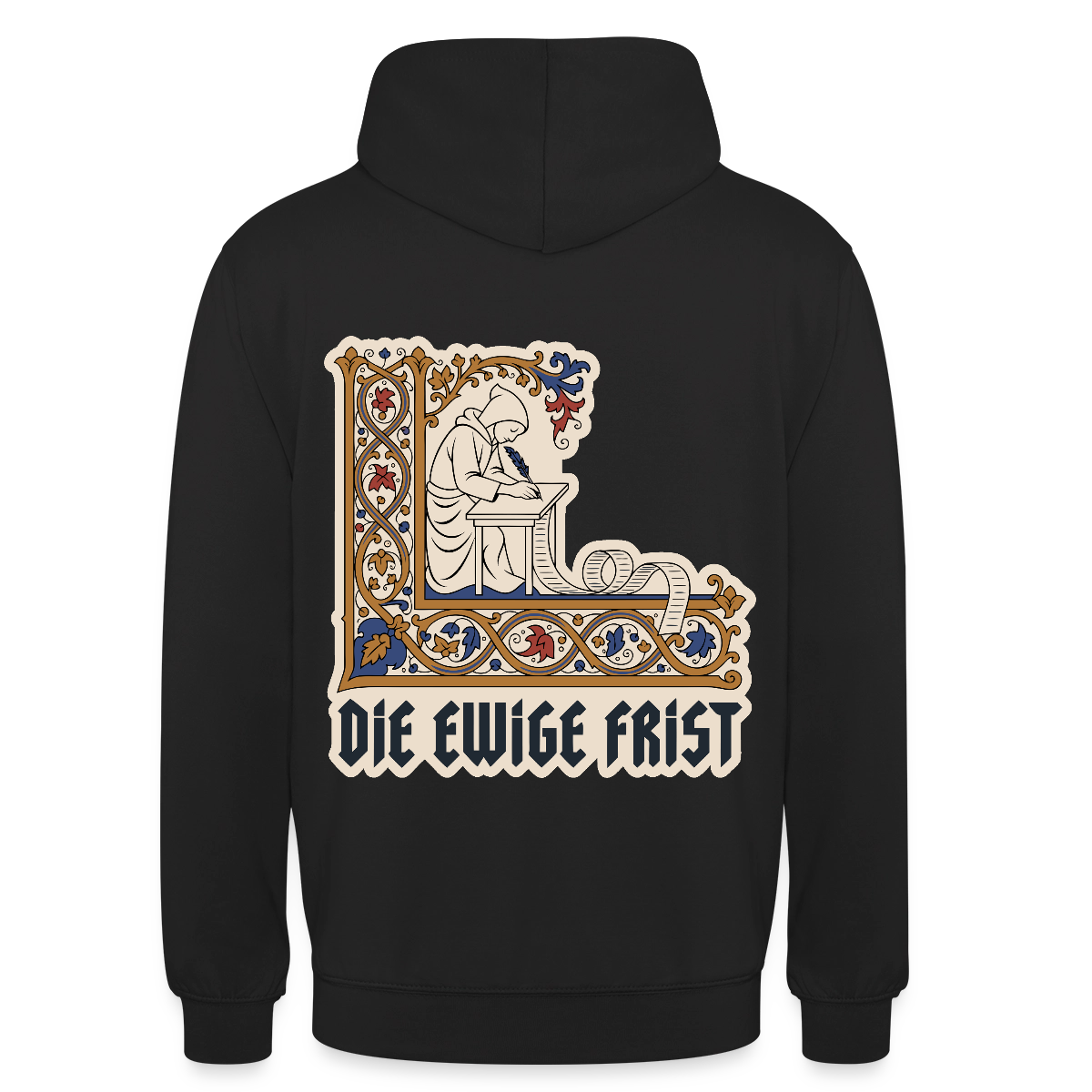 "Die ewige Frist. Buchmalerei-Motiv" Motiv-Hoodie unisex, Farbe Schwarz