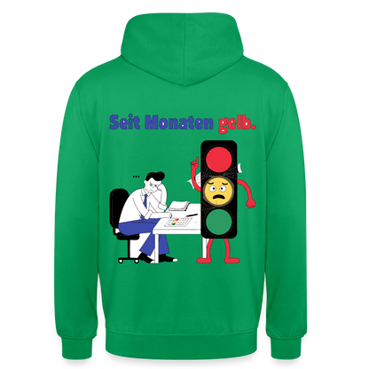 "Seit Monaten gelb. Ampel-Motiv" Motiv-Hoodie unisex, Farbe Kelly Green