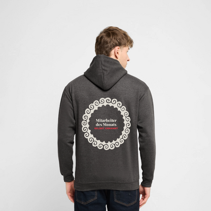 Mitarbeiter des Monats, selbst ernannt. Motiv-Hoodie unisex, Farbe Anthrazit, Model