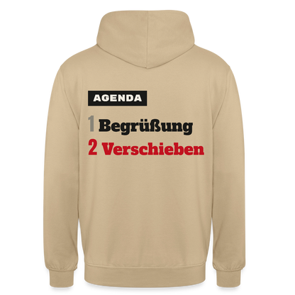 Agenda: 1 Begrüßung, 2 Verschieben Motiv-Hoodie unisex, Farbe Beige
