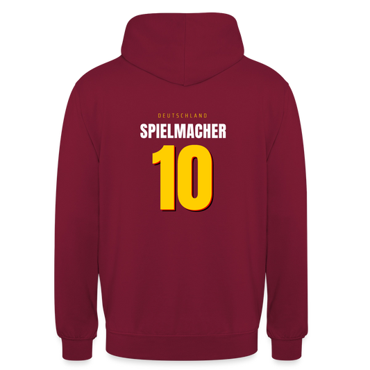 Spielmacher. Trikotnummer-Motiv Motiv-Hoodie unisex, Farbe Bordeaux
