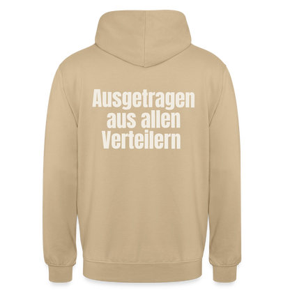 "Ausgetragen aus allen Verteilern" Motiv-Hoodie unisex, Farbe Beige