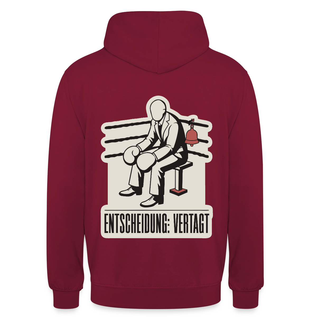 "Entscheidung: vertagt. Boxplakat-Motiv" Motiv-Hoodie unisex, Farbe Bordeaux