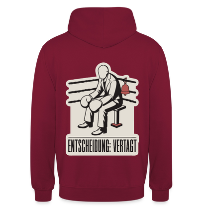 "Entscheidung: vertagt. Boxplakat-Motiv" Motiv-Hoodie unisex, Farbe Bordeaux