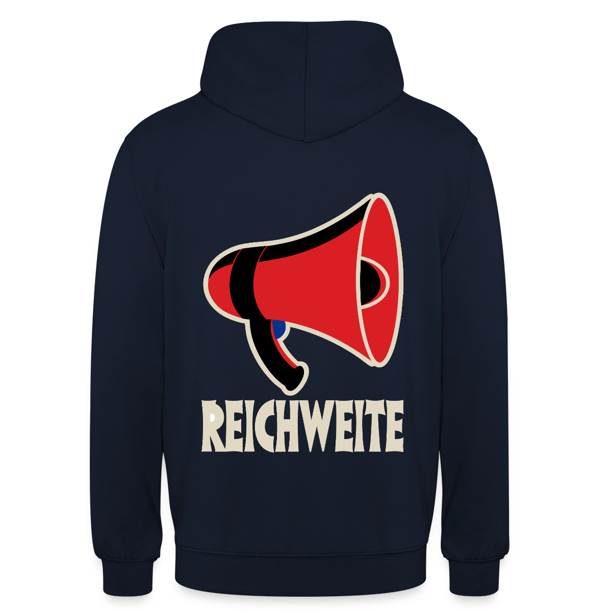 Reichweite. Sachplakat-Motiv Motiv-Hoodie unisex, Farbe Navy