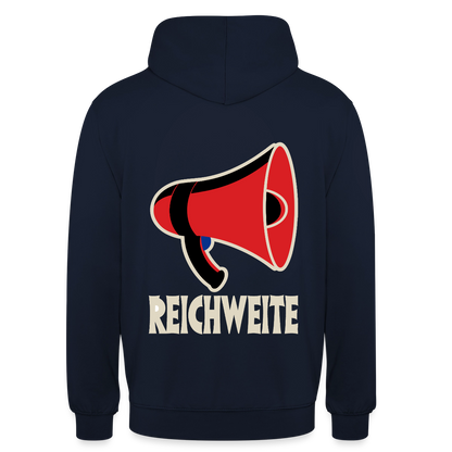 Reichweite. Sachplakat-Motiv Motiv-Hoodie unisex, Farbe Navy