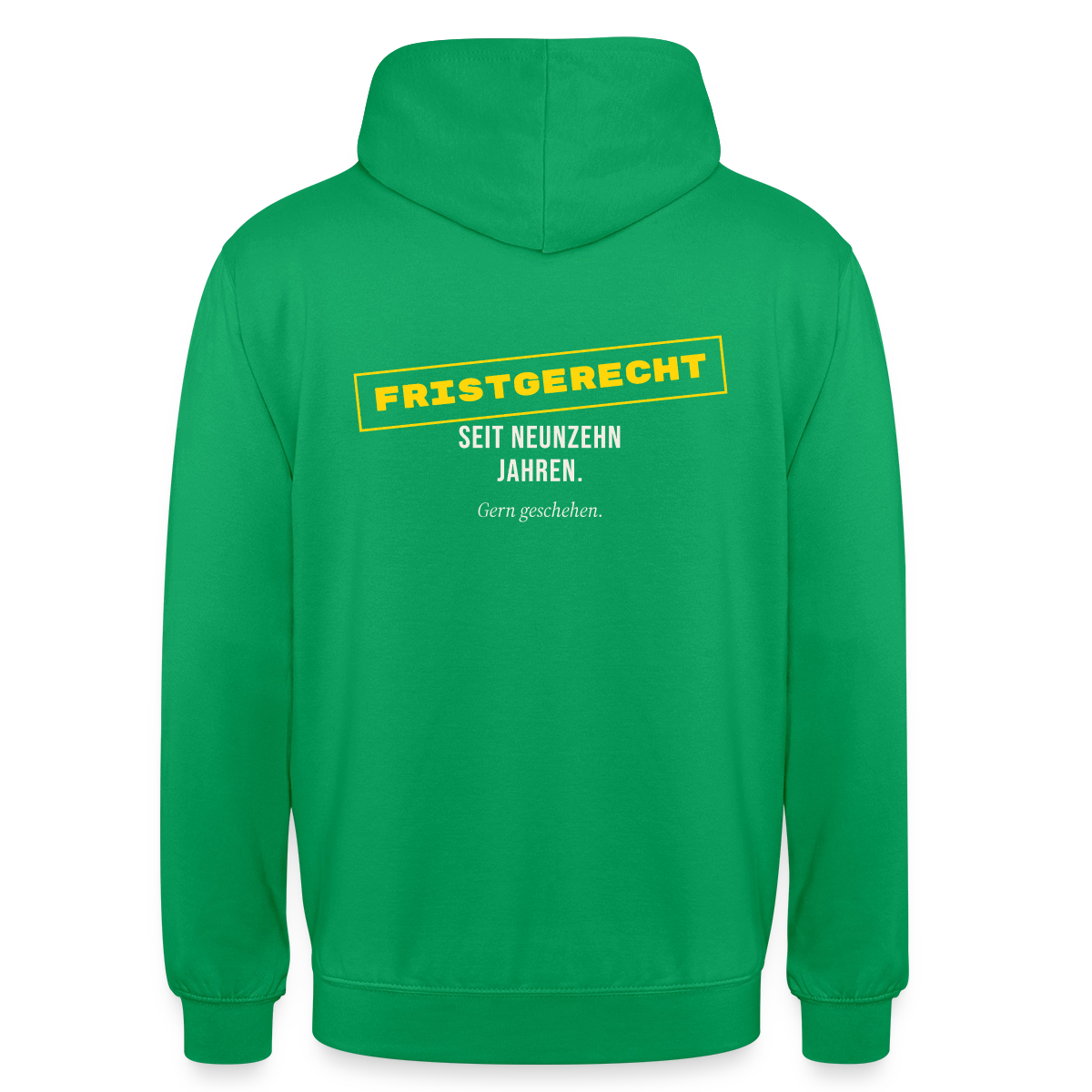 "Fristgerecht seit neunzehn Jahren. Gern geschehen." Motiv-Hoodie unisex, Farbe Kelly Green