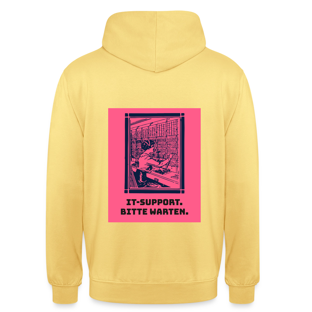 IT-Support. Bitte warten. Duotone-Motiv Motiv-Hoodie unisex, Farbe Zitronengelb