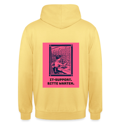 IT-Support. Bitte warten. Duotone-Motiv Motiv-Hoodie unisex, Farbe Zitronengelb