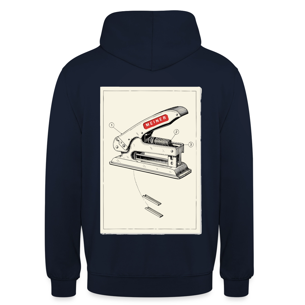 Meiner. Der Tacker kommt mit. Motiv-Hoodie unisex, Farbe Navy