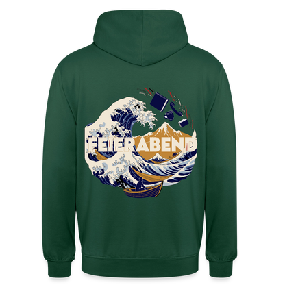 "Feierabend. Ukiyo-e-Motiv" Motiv-Hoodie unisex, Farbe Flaschengrün