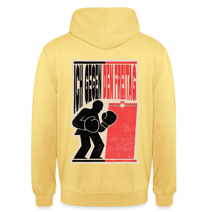 "Ich gegen den Freitag. Boxplakat-Motiv" Motiv-Hoodie unisex, Farbe Zitronengelb