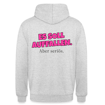 Es soll auffallen. Aber seriös. Motiv-Hoodie unisex, Farbe Hellgrau meliert
