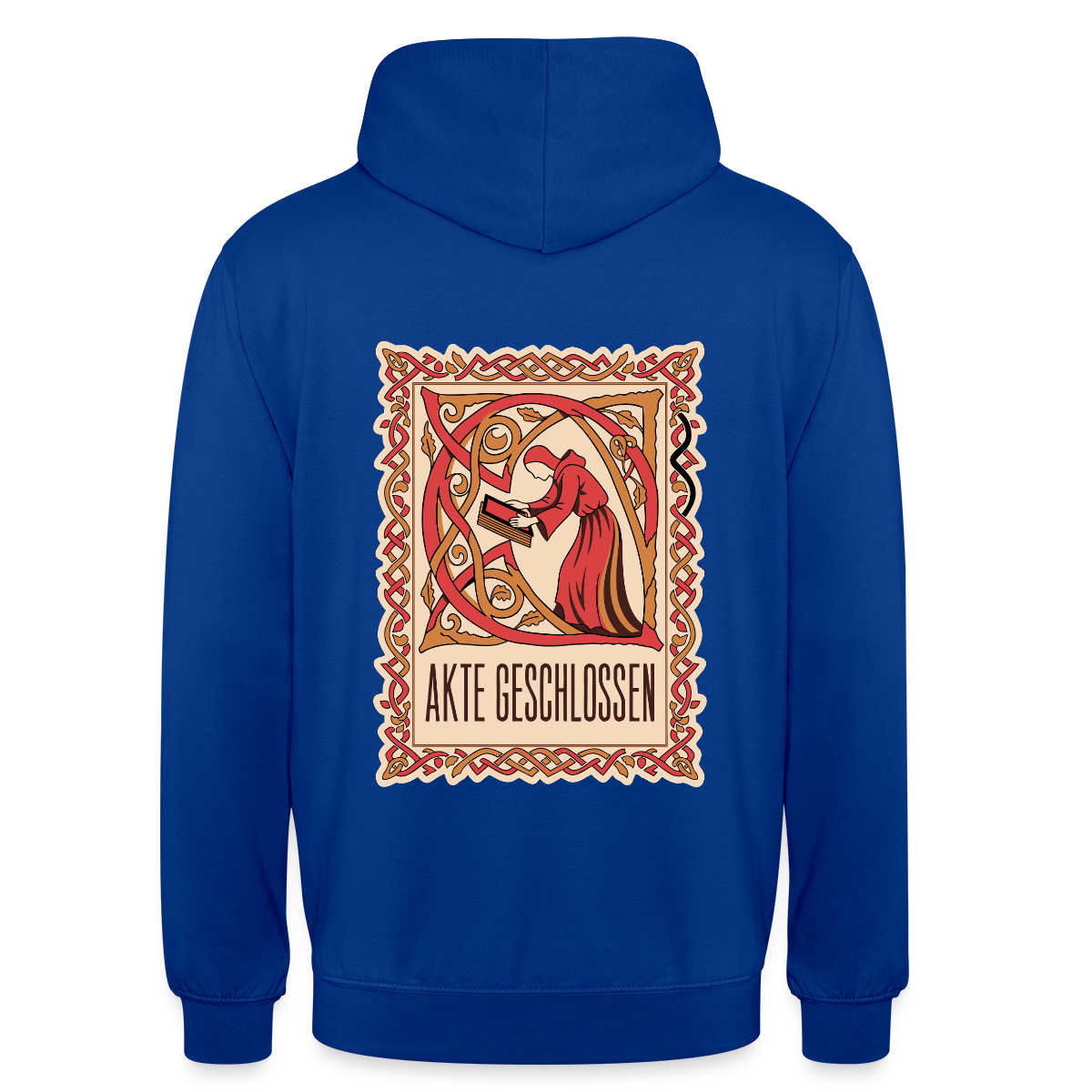 "Akte geschlossen. Buchmalerei-Motiv" Motiv-Hoodie unisex, Farbe Royalblau