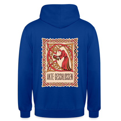 "Akte geschlossen. Buchmalerei-Motiv" Motiv-Hoodie unisex, Farbe Royalblau