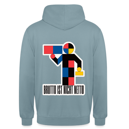 "Brutto ist nicht Netto. Bauhaus-Motiv" Motiv-Hoodie unisex, Farbe Nebelblau
