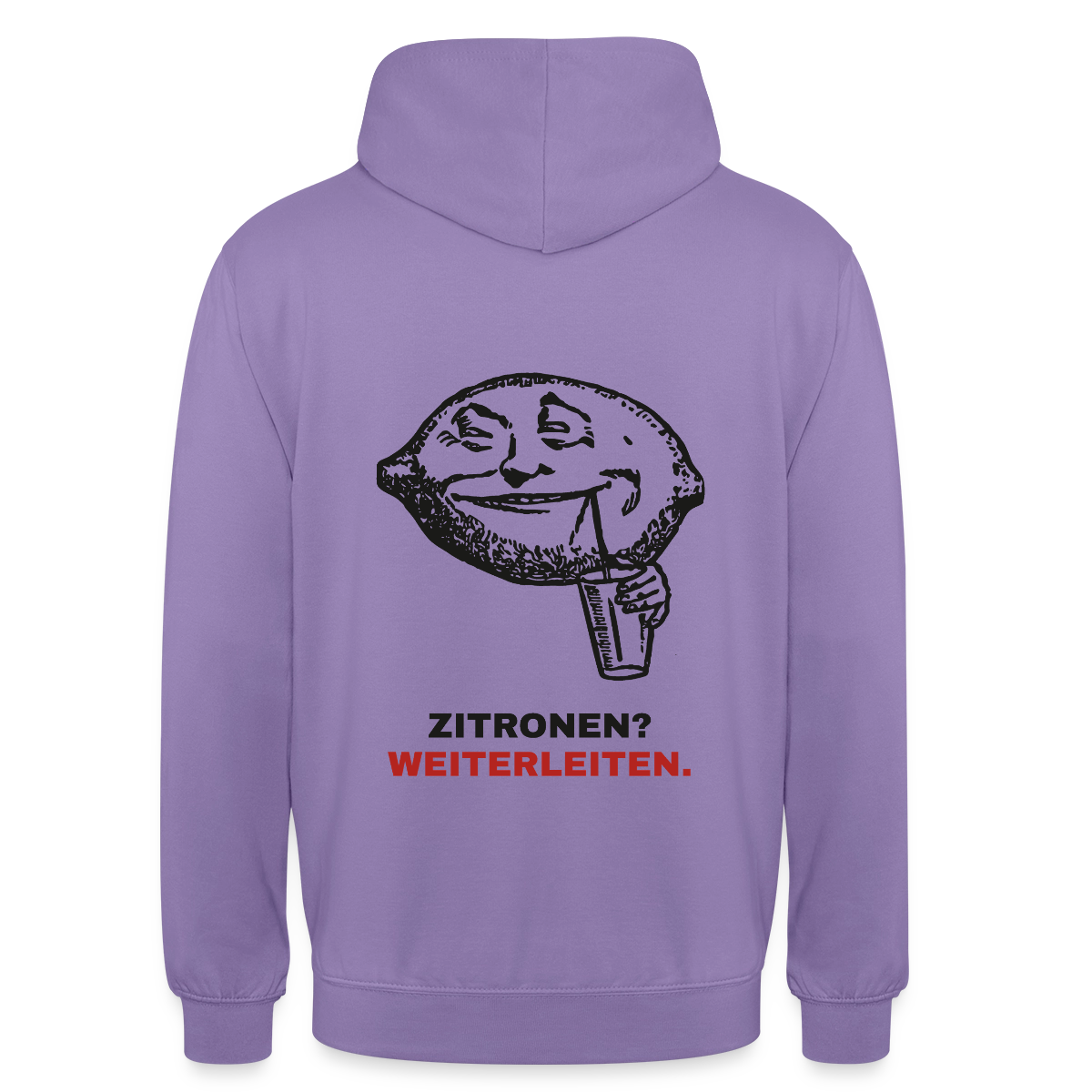 "Zitronen? Weiterleiten." Motiv-Hoodie unisex, Farbe Lavendel