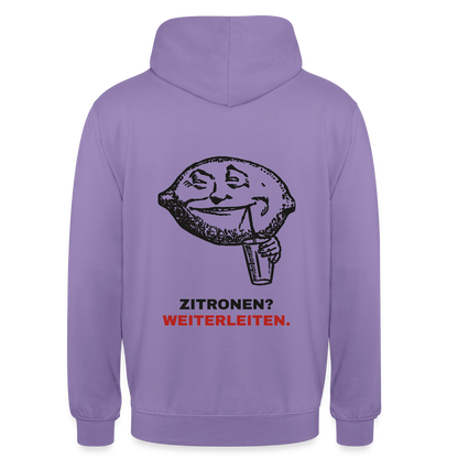 "Zitronen? Weiterleiten." Motiv-Hoodie unisex, Farbe Lavendel