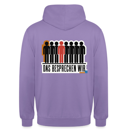 "Das besprechen wir. Isotype-Motiv" Motiv-Hoodie unisex, Farbe Lavendel