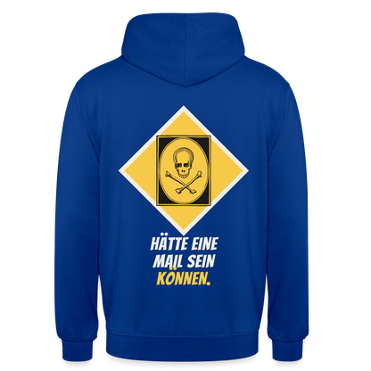 Hätte eine Mail sein können. Gefahrzeichen-Motiv Motiv-Hoodie unisex, Farbe Royalblau
