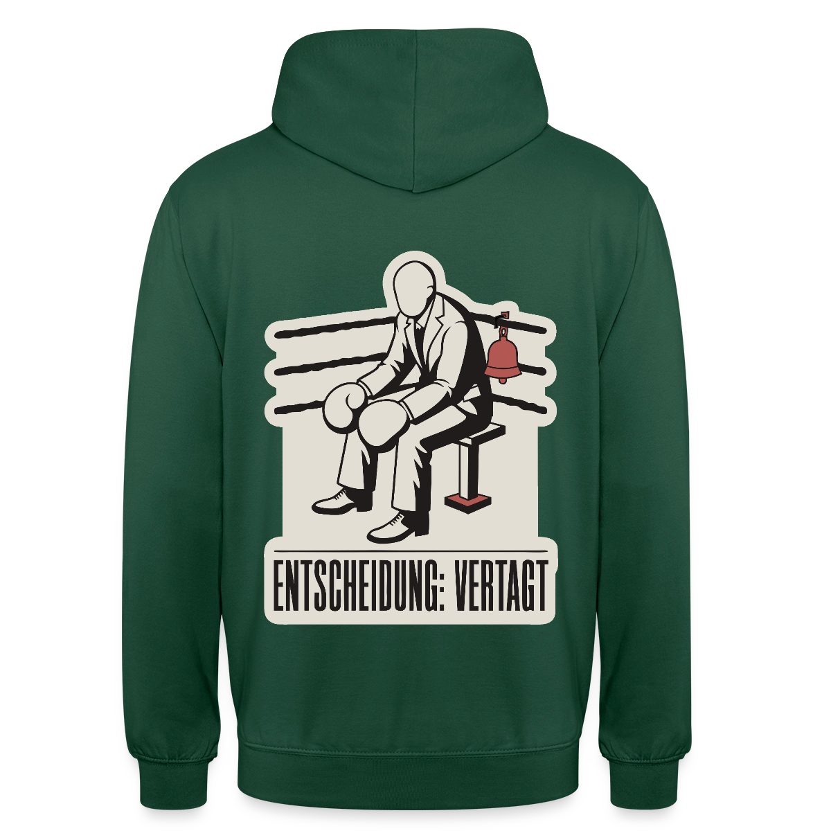 "Entscheidung: vertagt. Boxplakat-Motiv" Motiv-Hoodie unisex, Farbe Flaschengrün