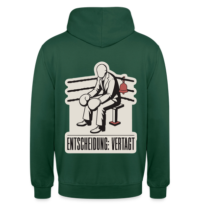 "Entscheidung: vertagt. Boxplakat-Motiv" Motiv-Hoodie unisex, Farbe Flaschengrün