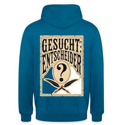 Gesucht: Entscheider. Steckbrief-Motiv Motiv-Hoodie unisex, Farbe Tiefseeblau