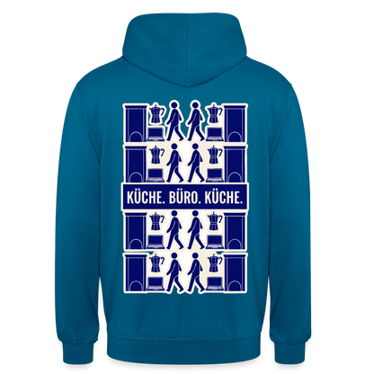 Küche. Büro. Küche. Motiv-Hoodie unisex, Farbe Tiefseeblau