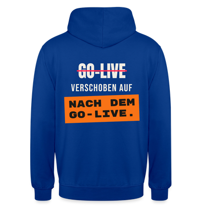 Go-Live verschoben auf nach dem Go-Live. Motiv-Hoodie unisex, Farbe Royalblau