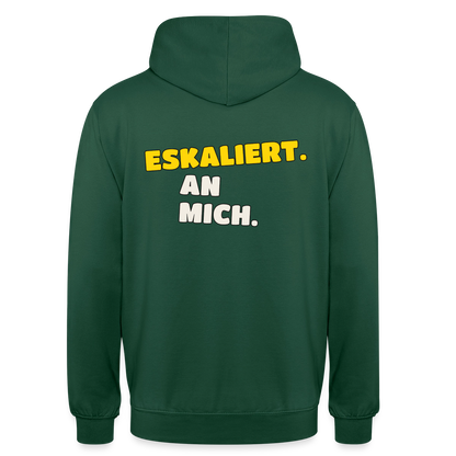 "Eskaliert. An mich." Motiv-Hoodie unisex, Farbe Flaschengrün