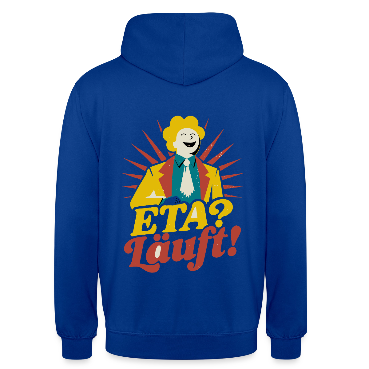 "ETA? Läuft! Midcentury-Motiv" Motiv-Hoodie unisex, Farbe Royalblau