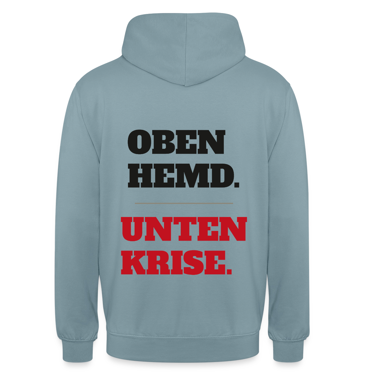 Oben Hemd, unten Krise Motiv-Hoodie unisex, Farbe Nebelblau