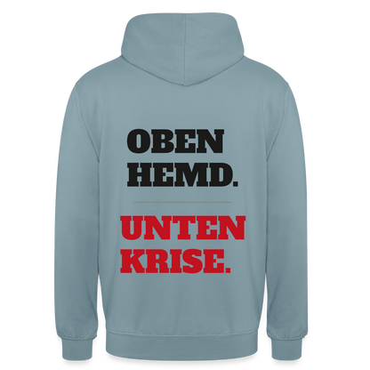 Oben Hemd, unten Krise Motiv-Hoodie unisex, Farbe Nebelblau
