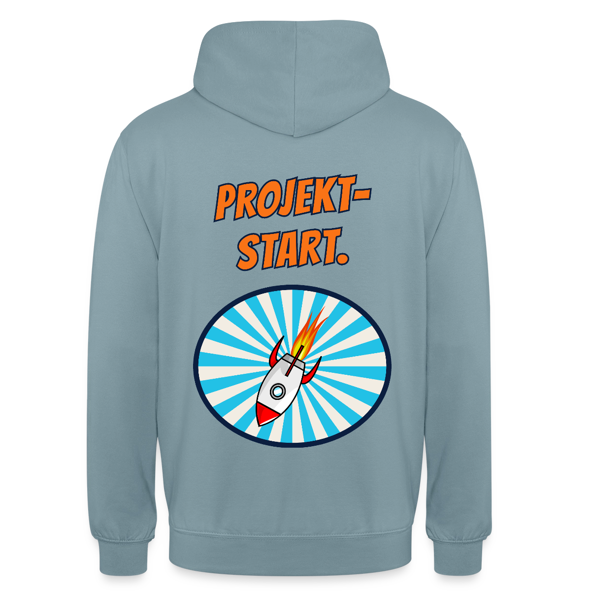 Projektstart. Motiv-Hoodie unisex, Farbe Nebelblau