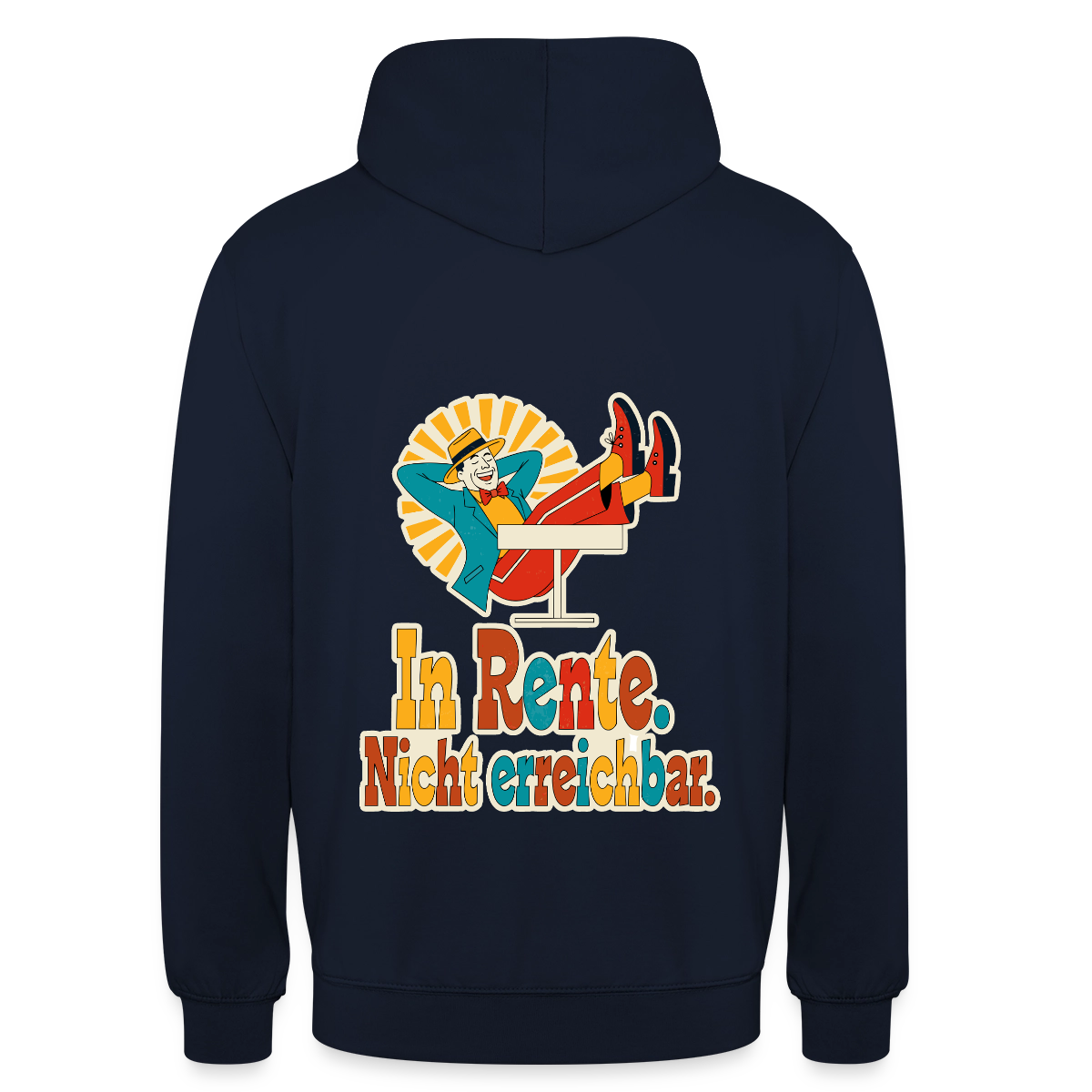"In Rente. Nicht erreichbar. Midcentury-Motiv" Motiv-Hoodie unisex, Farbe Navy