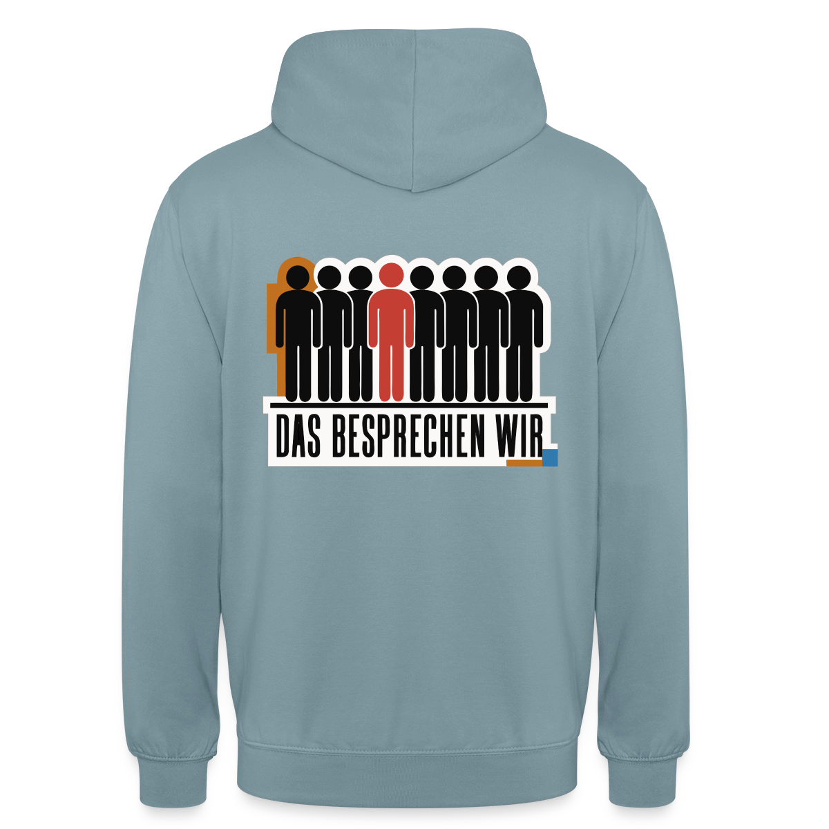 "Das besprechen wir. Isotype-Motiv" Motiv-Hoodie unisex, Farbe Nebelblau