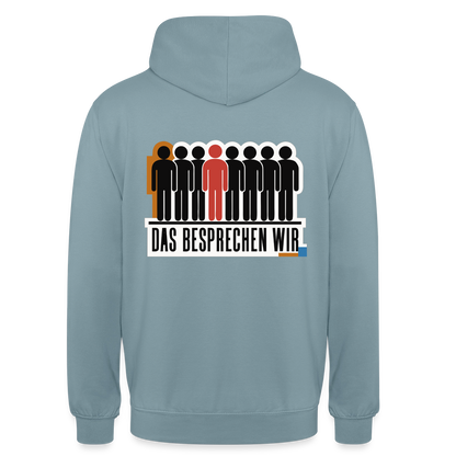 "Das besprechen wir. Isotype-Motiv" Motiv-Hoodie unisex, Farbe Nebelblau
