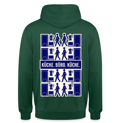 Küche. Büro. Küche. Motiv-Hoodie unisex, Farbe Flaschengrün