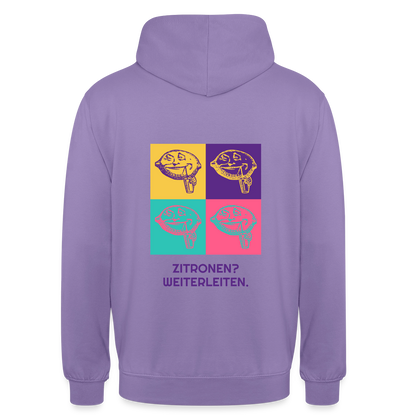 Zitronen? Weiterleiten. Pop-Art-Motiv Motiv-Hoodie unisex, Farbe Lavendel